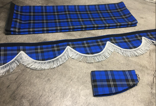 HGV Truck Curtains - Ramsay Blue - 7 scallop Pelmet with choice of trim