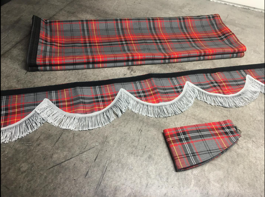 HGV Truck Curtains - Nickel and red - 7 scallop Pelmet with choice of trim